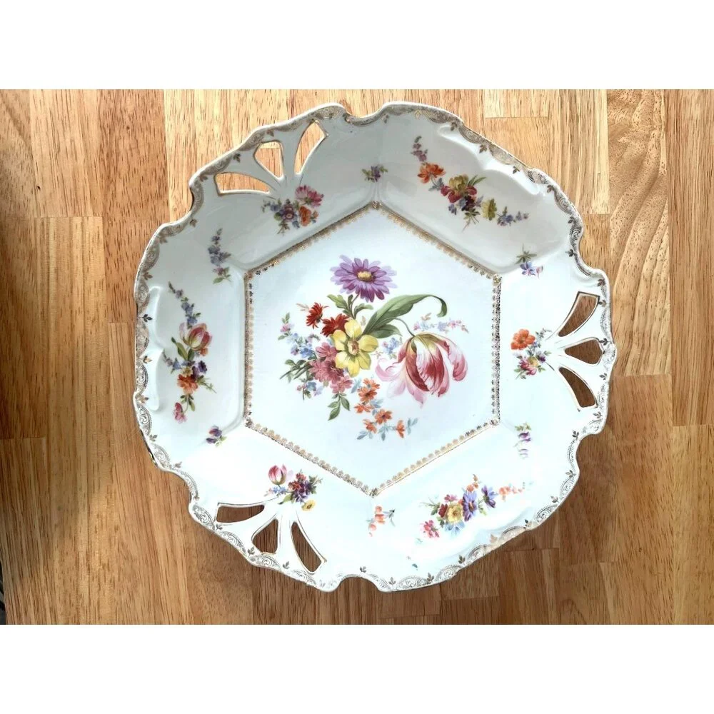 Beyer & Block Antique Dresden Reticulated Porcelain Plate With Floral Design